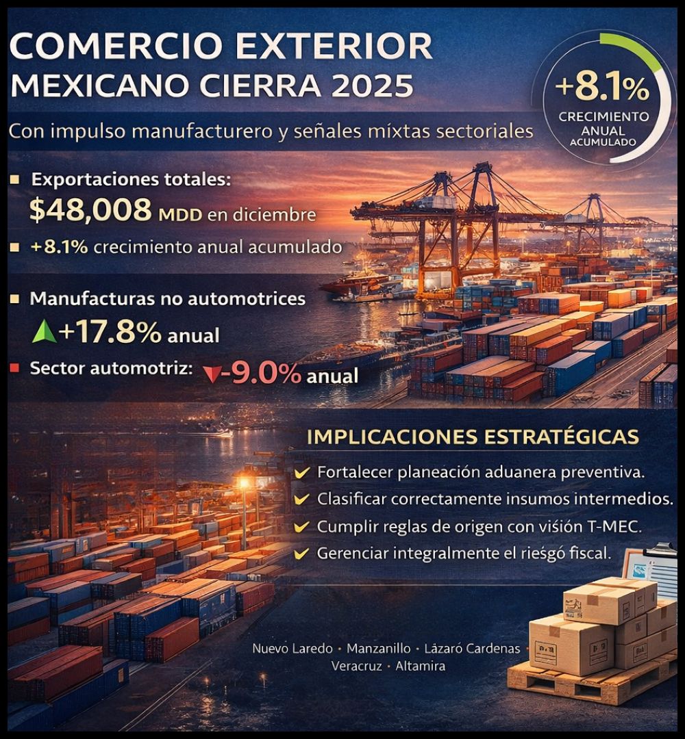 Comercio exterior mexicano cierra 2025 con impulso manufacturero y señales mixtas sectoriales