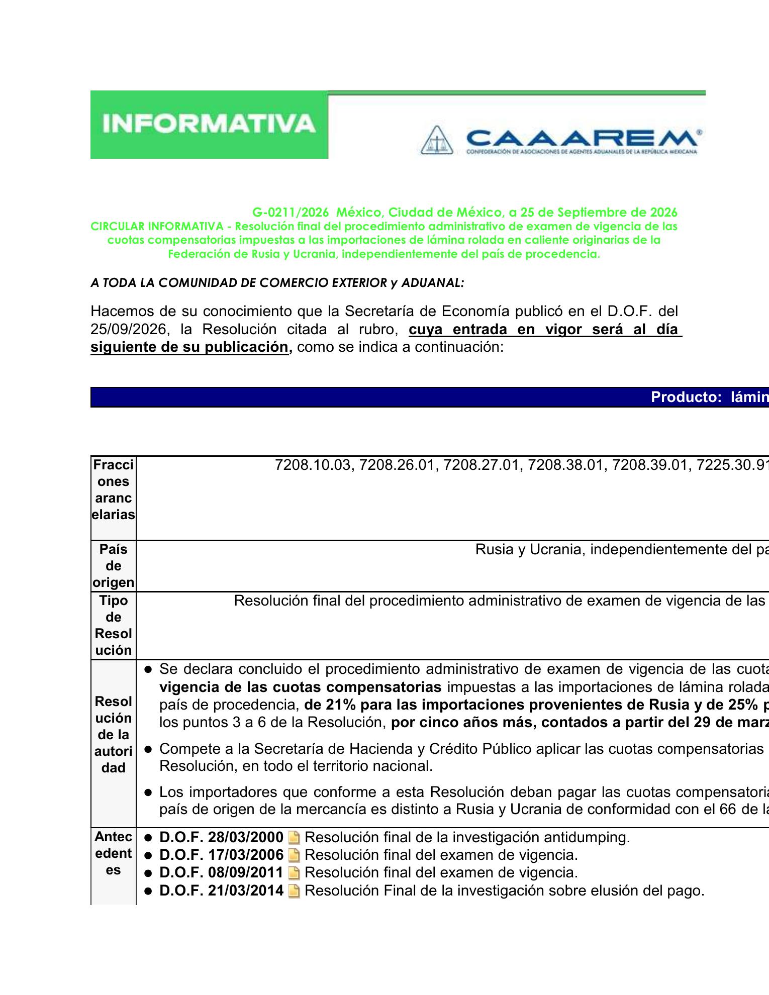 Se mantienen cuotas compensatorias a la lámina rolada en caliente originaria de Rusia y Ucrania