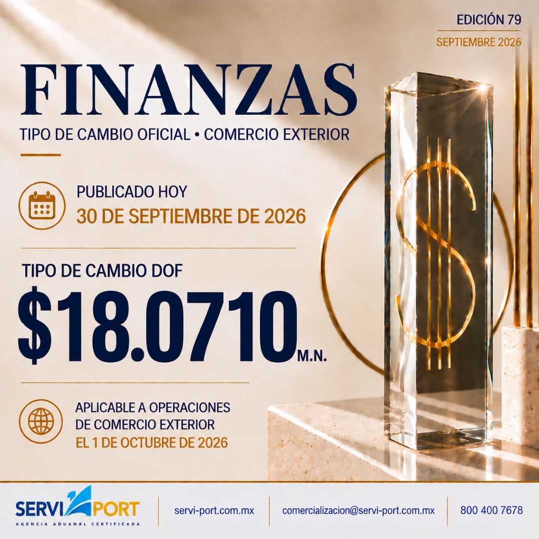 Tipo de Cambio DOF para Comercio Exterior | 30 de Septiembre de 2026