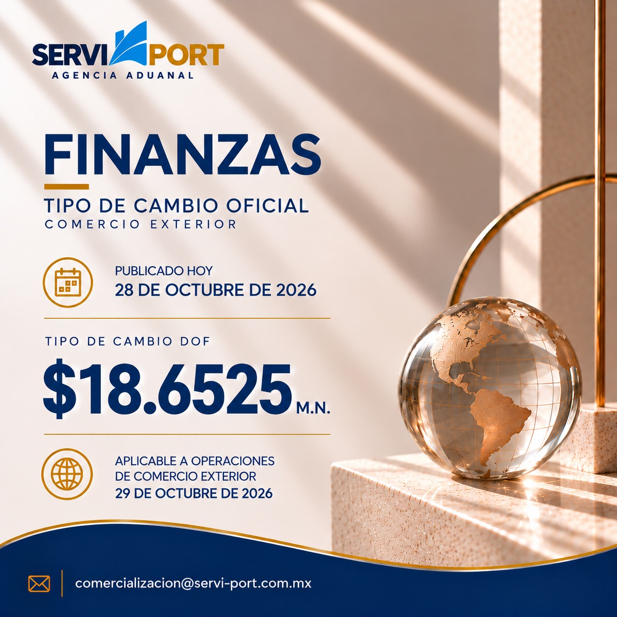 Tipo de Cambio DOF Hoy, 28 de Octubre de 2026 | $18.6525