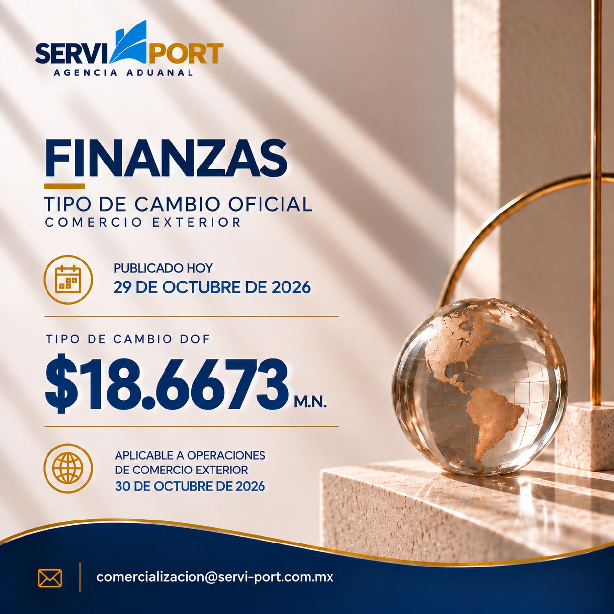 Tipo de Cambio DOF Hoy, 29 de Octubre de 2026 | $18.6673