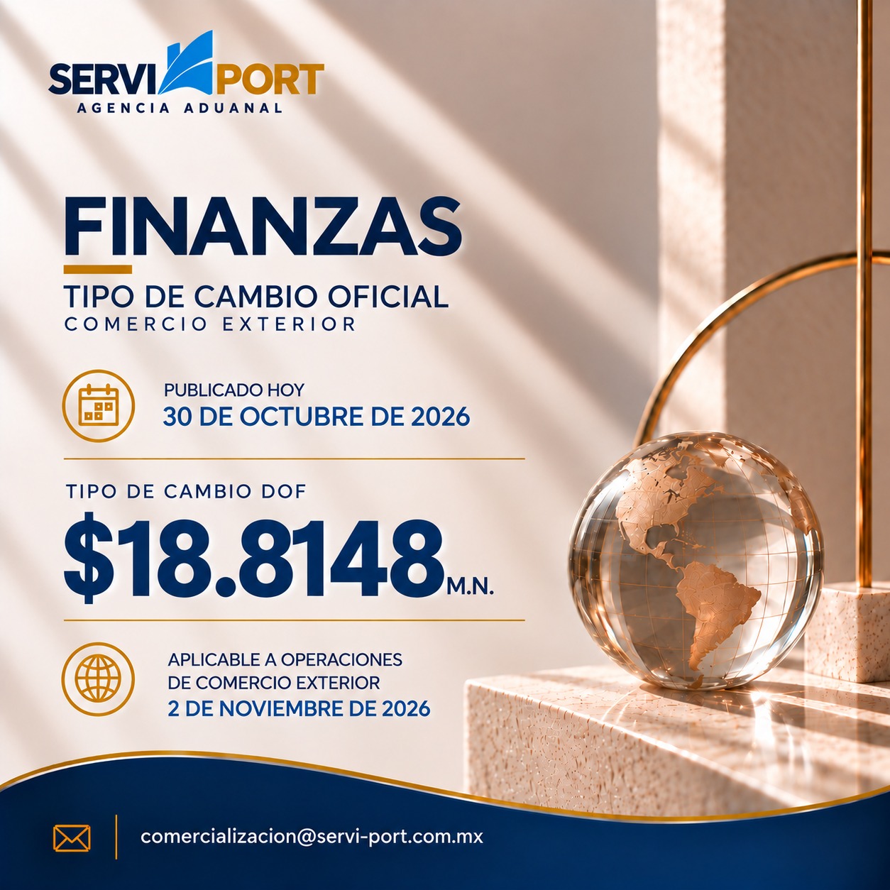 Tipo de Cambio DOF Hoy, 30 de Octubre de 2026 | $18.8148